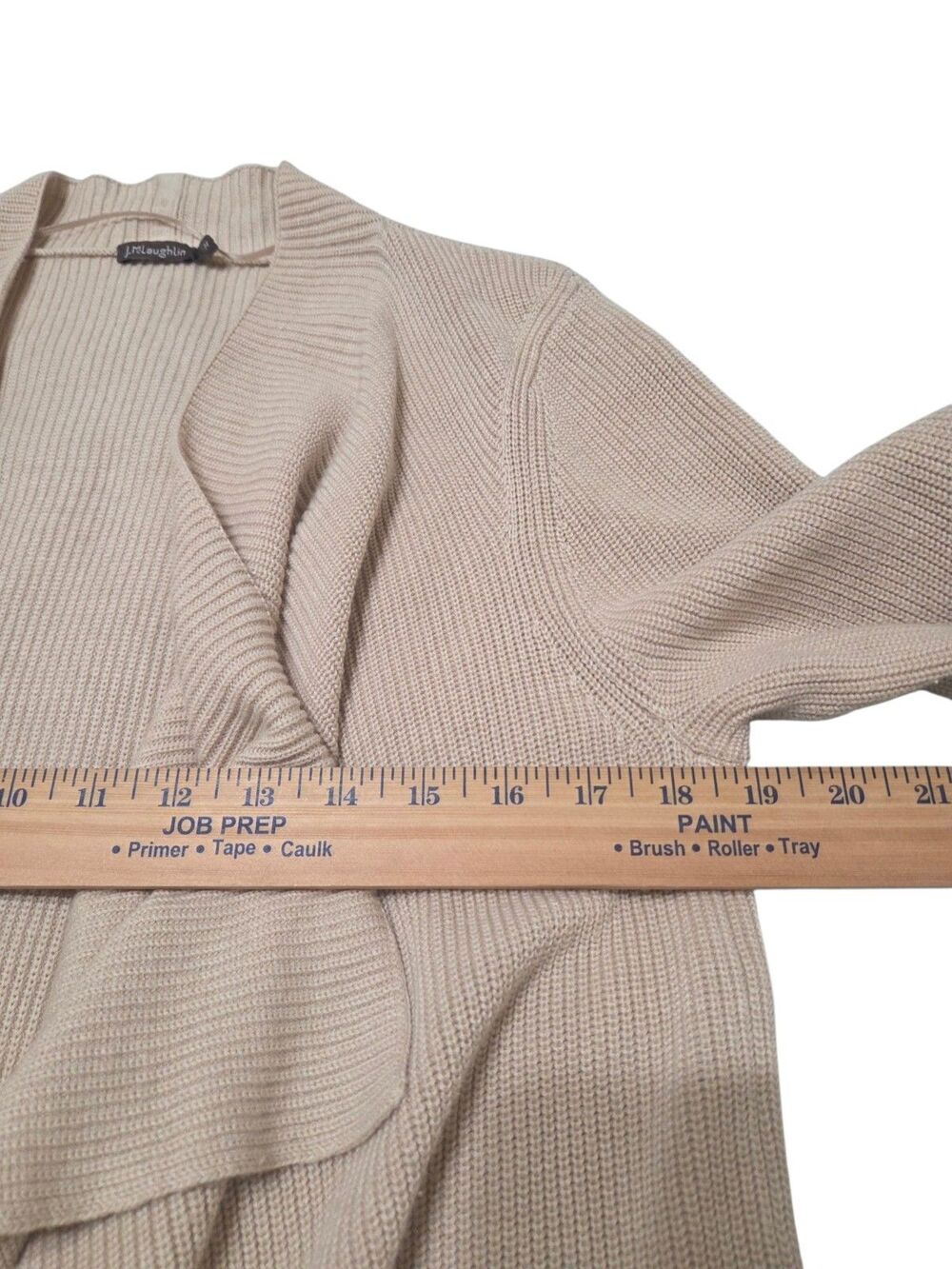 J. McLaughlin Open Front Waterfall Cardigan Pockets Tan M 5% Cashmere U5 - Picture 8 of 11